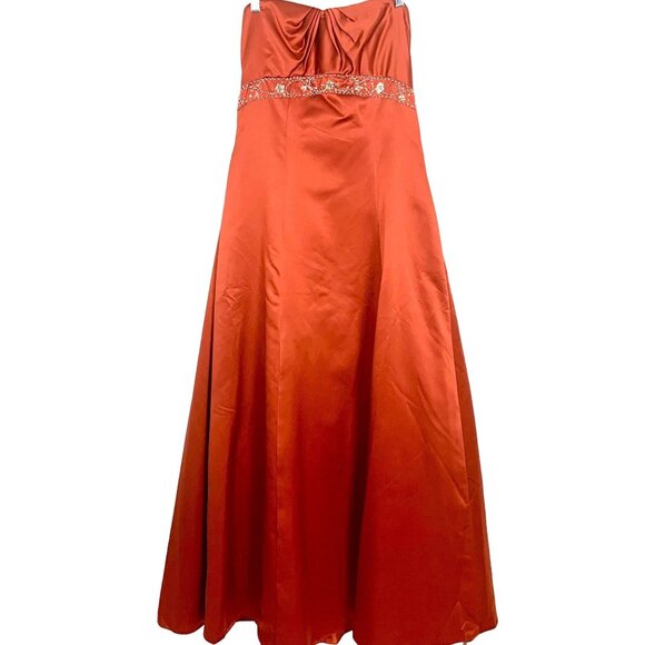 Bronze Satin Strapless Gown Beaded Empire Waist Pleated Bust Bridgerton 14 New - Picture 2 of 12